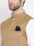 Vastramay Men' s Beige Cotton Blend Twill Nehru Jacket